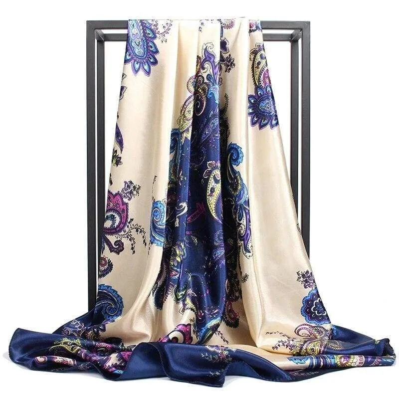 Boho Beige Scarf Vintage blue print sold by Boho Mood