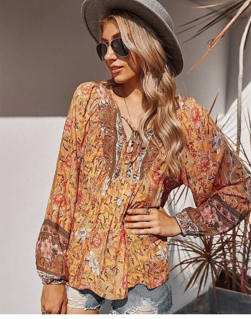 Boho Spring Orange Blouse sold by Boho Mood