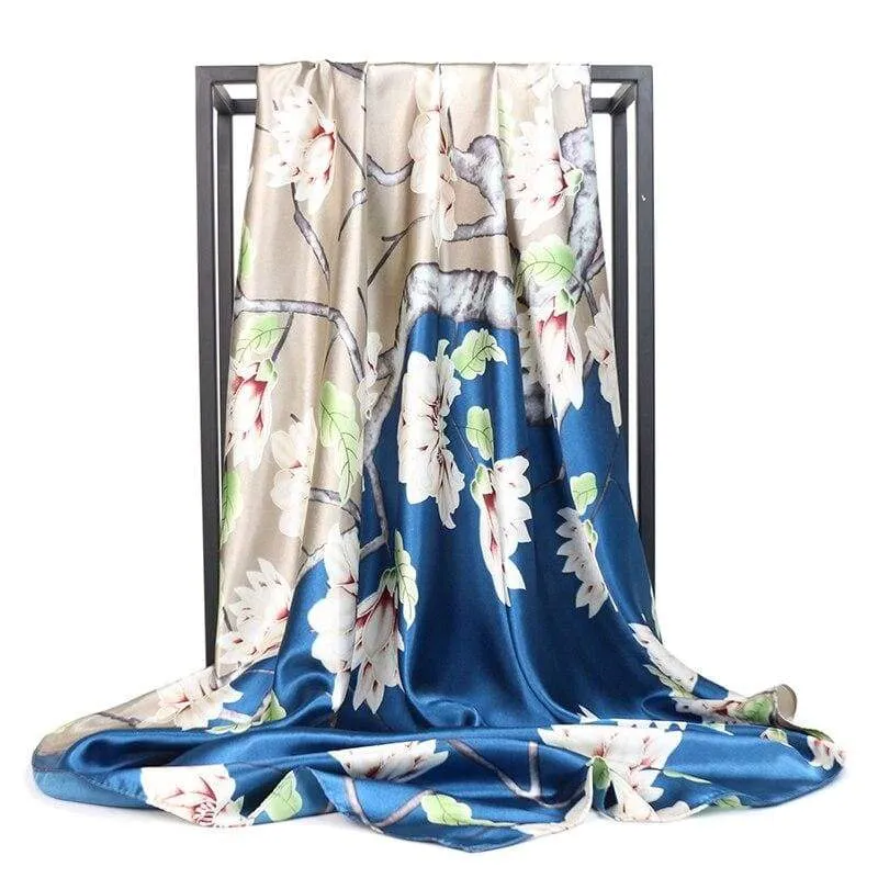 Blue Beige boho Scarf with floral pattern sold by Boho Mood