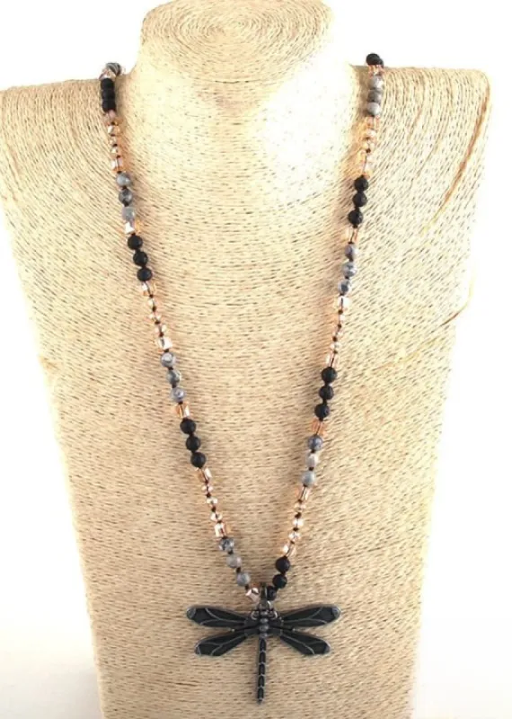 Boho Beaded Necklace - Dragonfly Pendant sold by Boho Mood