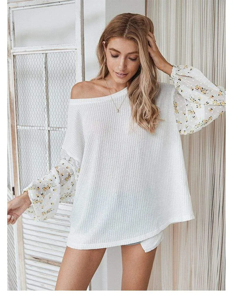 Boho Yellow Flowers White Knit Pullover sold by Boho Mood