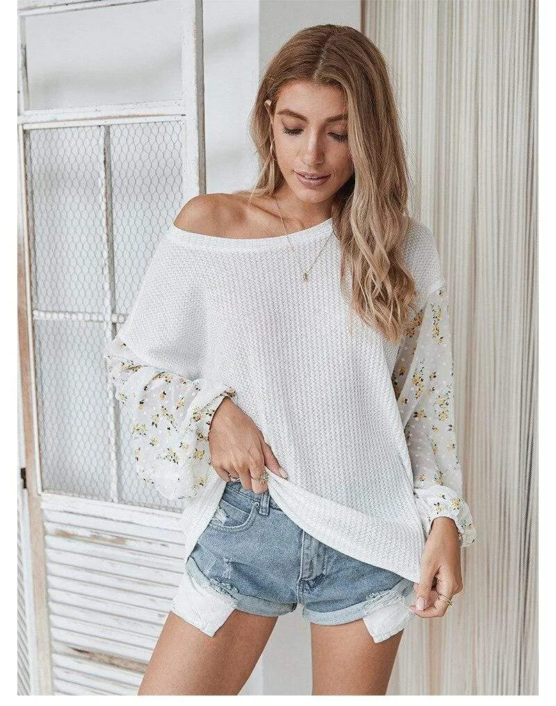 Boho Yellow Flowers White Knit Pullover sold by Boho Mood product image thumbnail 2