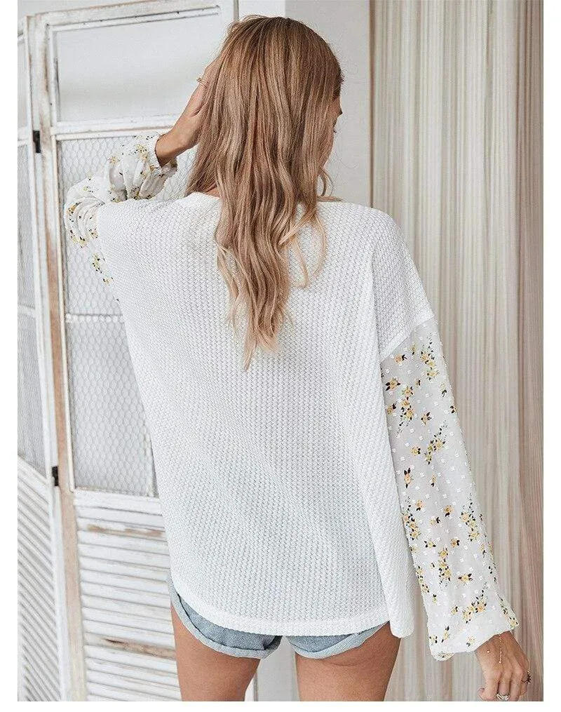 Boho Yellow Flowers White Knit Pullover sold by Boho Mood product image thumbnail 4