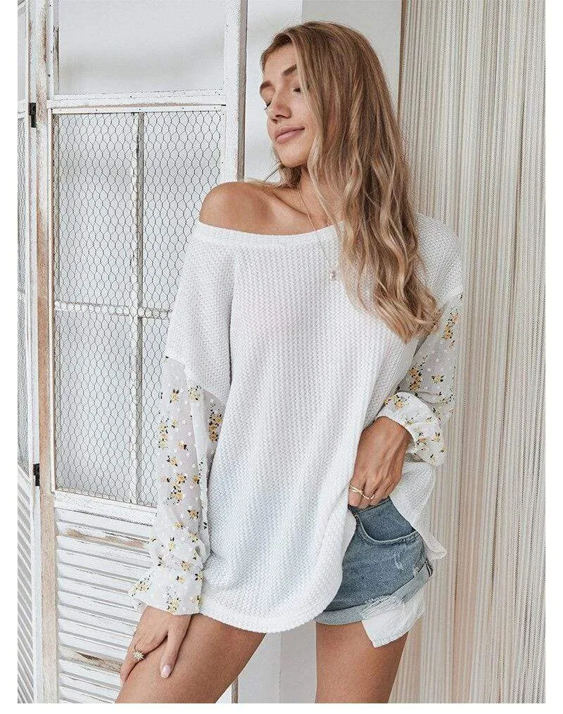 Boho Yellow Flowers White Knit Pullover sold by Boho Mood product image thumbnail 3
