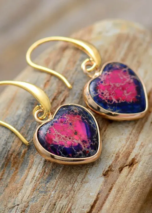 Boho Dangle Earrings Heart Jaspers sold by Boho Mood product image thumbnail 5