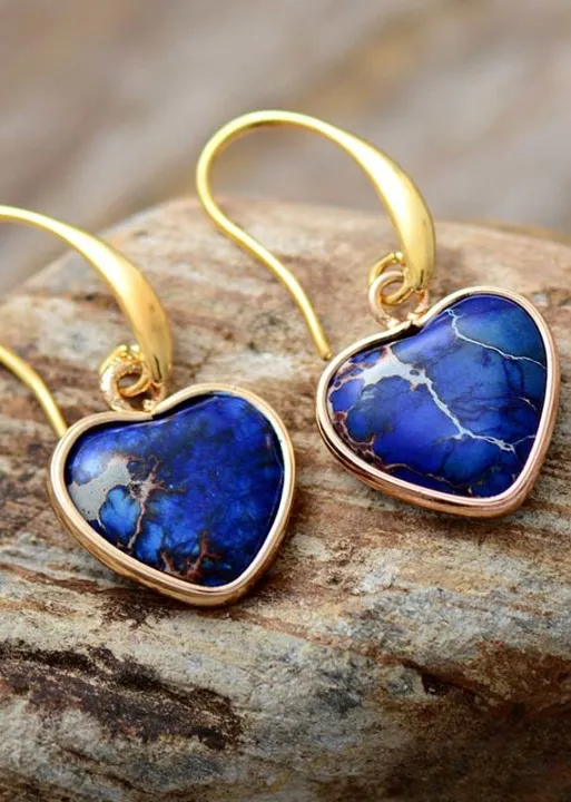 Boho Dangle Earrings Heart Jaspers sold by Boho Mood product image thumbnail 4