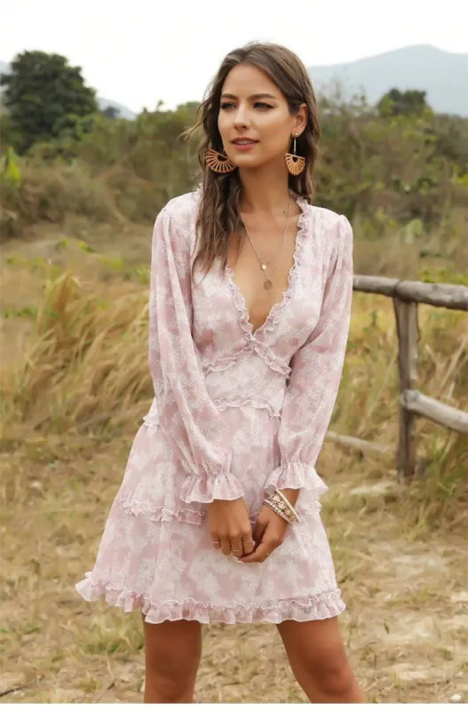 Romantic Mini Dress in Pastel Pink sold by Boho Mood