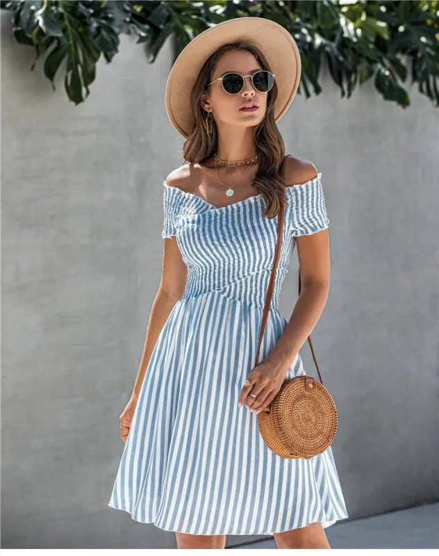 Blue Bohemian Dress with Stripes dress sold by Boho Mood