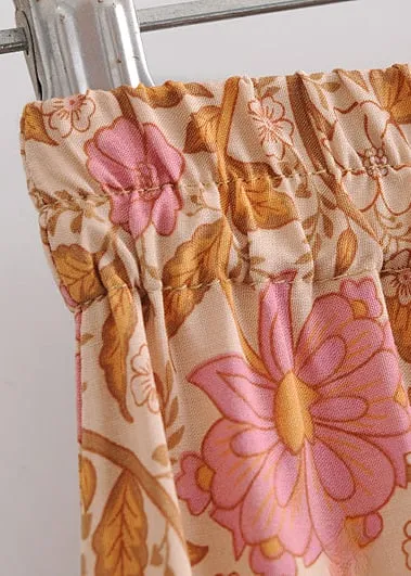Boho Orange maxi Skirt with pink floral pattern sold by Boho Mood product image thumbnail 5