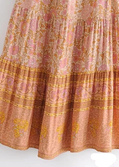 Boho Orange maxi Skirt with pink floral pattern sold by Boho Mood product image thumbnail 4