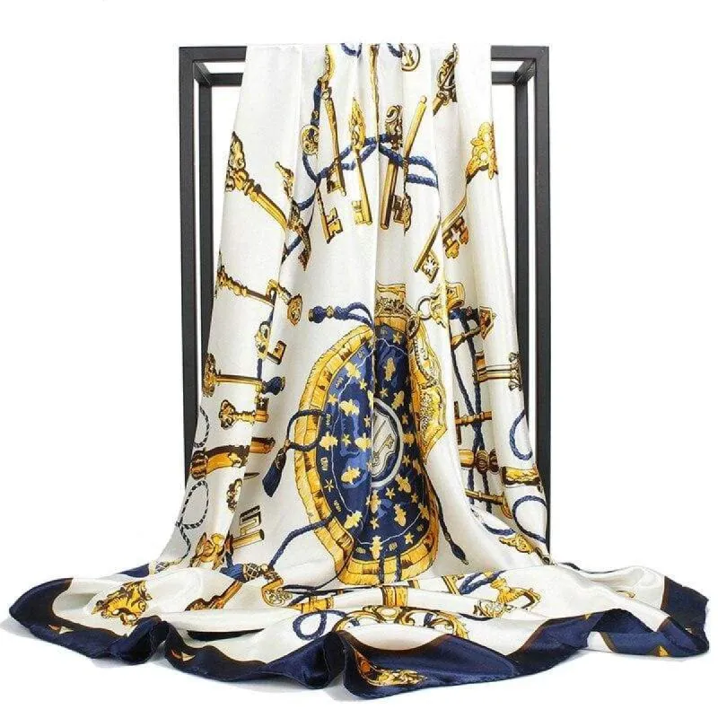 Boho antique White Scarf printed blue and yellow sold by Boho Mood