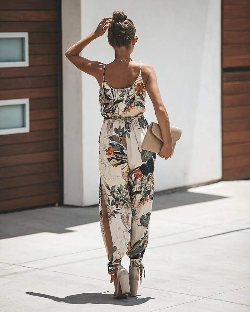 Boho Beige Jumpsuit with Colorful Flowers sold by Boho Mood product image thumbnail 4