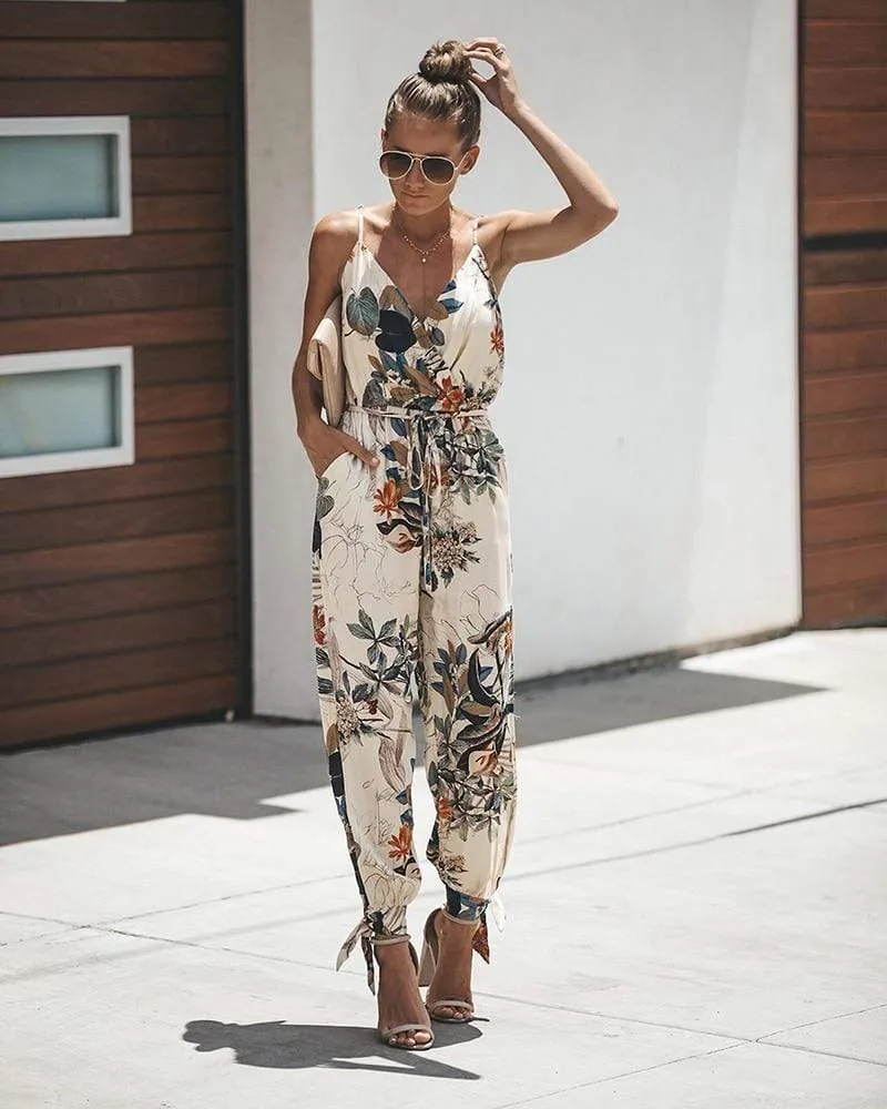 Boho Beige Jumpsuit with Colorful Flowers sold by Boho Mood