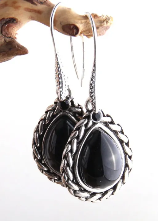 Black Silver Boho Dangle Earrings sold by Boho Mood