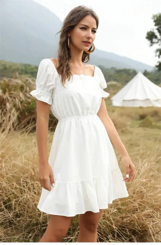 Romantic Short Dress in White sold by Boho Mood