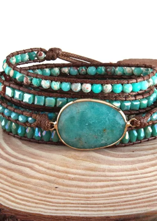 Boho Bracelet - Natural Stones Green Ocean sold by Boho Mood