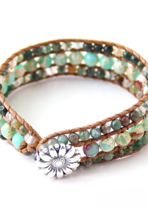 Leather Wrap Boho Bracelet - Natural Stone sold by Boho Mood