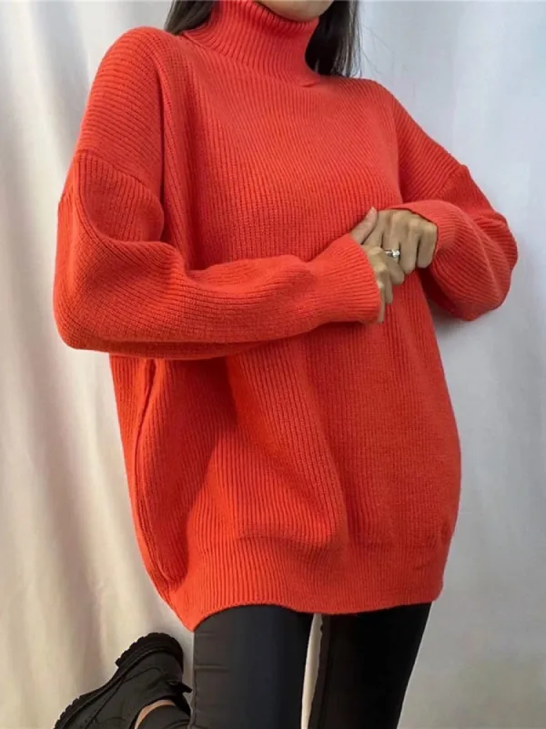 Red Boho Oversize Turtleneck Sweater sold by Boho Mood