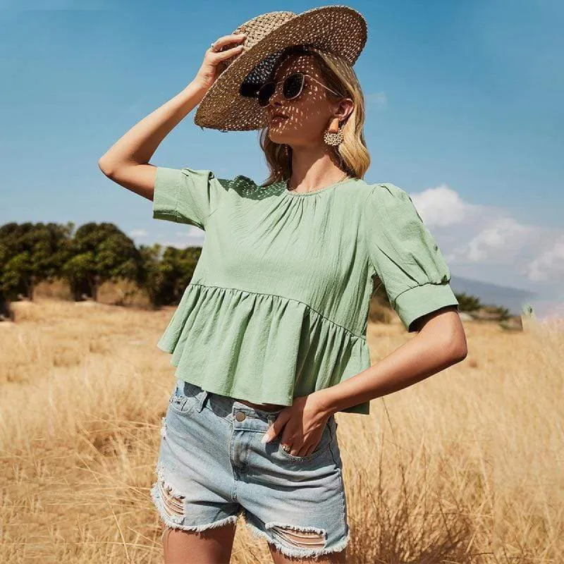 Boho Pleated Green Blouse sold by Boho Mood