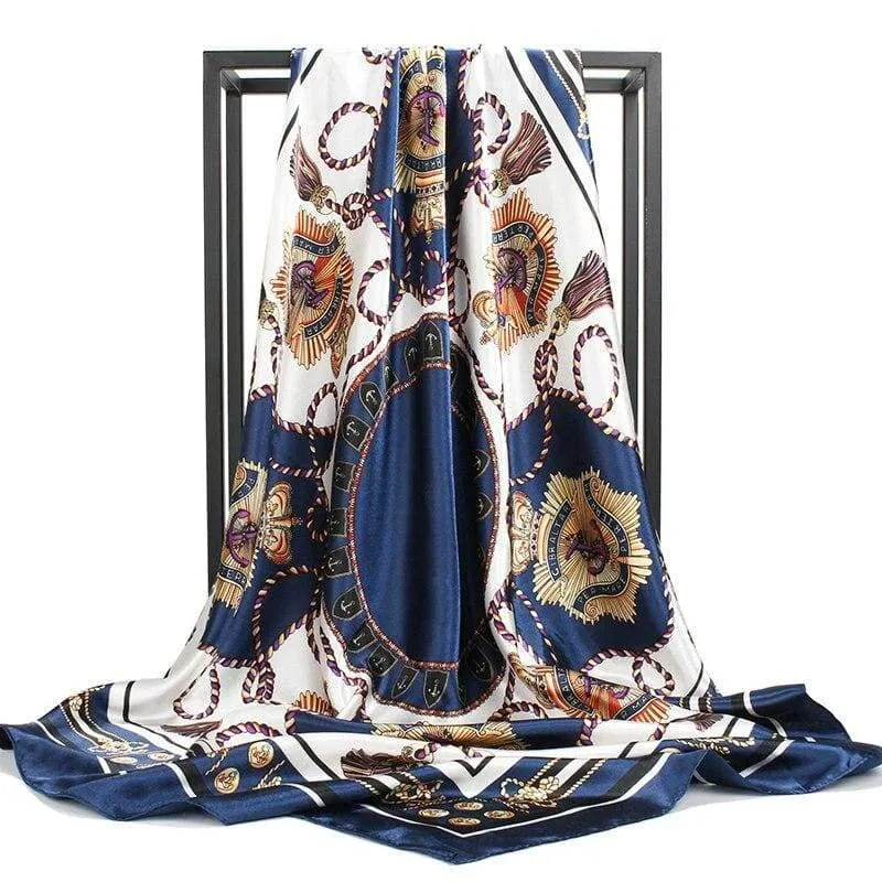 Vintage white Boho Scarf with blue and gold prints sold by Boho Mood