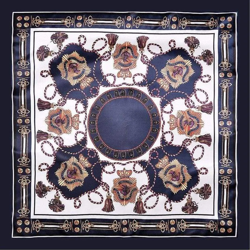 Vintage white Boho Scarf with blue and gold prints sold by Boho Mood product image thumbnail 2