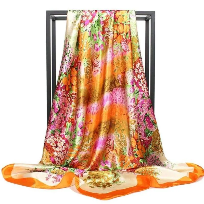 Boho yellow scarf vintage colorful floral print sold by Boho Mood