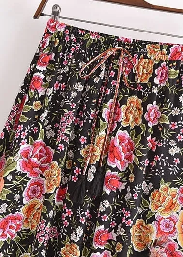 Boho black maxi skirt with floral pink pattern sold by Boho Mood product image thumbnail 5