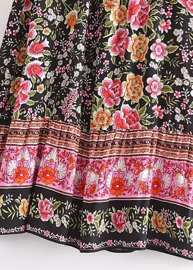 Boho black maxi skirt with floral pink pattern sold by Boho Mood product image thumbnail 4