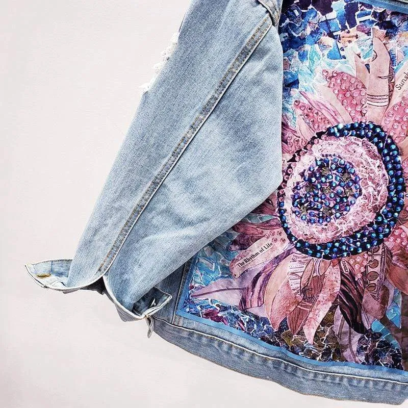 Hippie Torn Denim Flowered Jacket sold by Boho Mood product image thumbnail 4