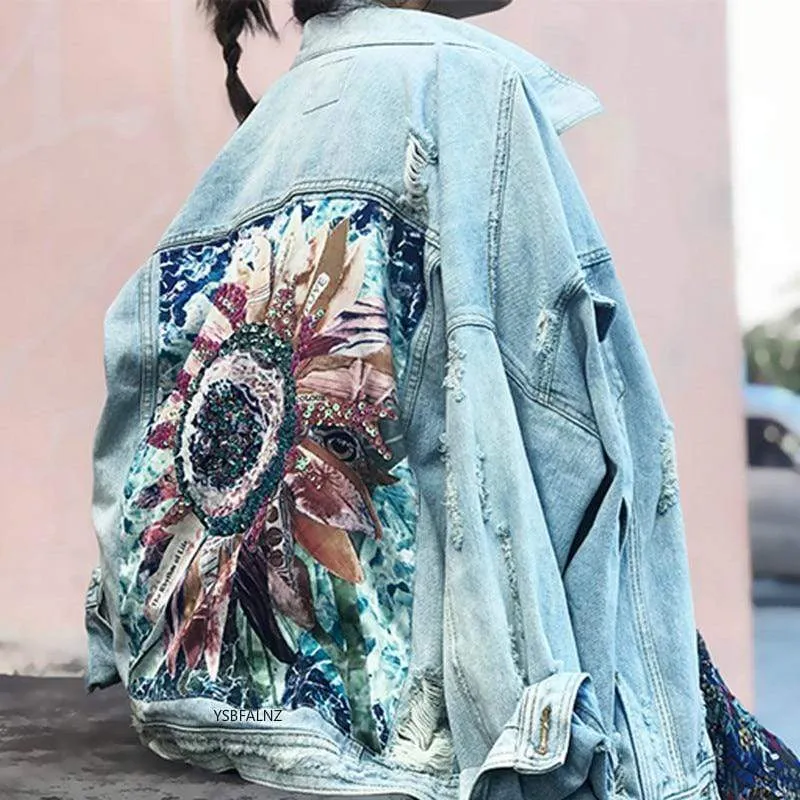 Hippie Torn Denim Flowered Jacket sold by Boho Mood