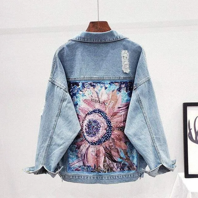 Hippie Torn Denim Flowered Jacket sold by Boho Mood product image thumbnail 5