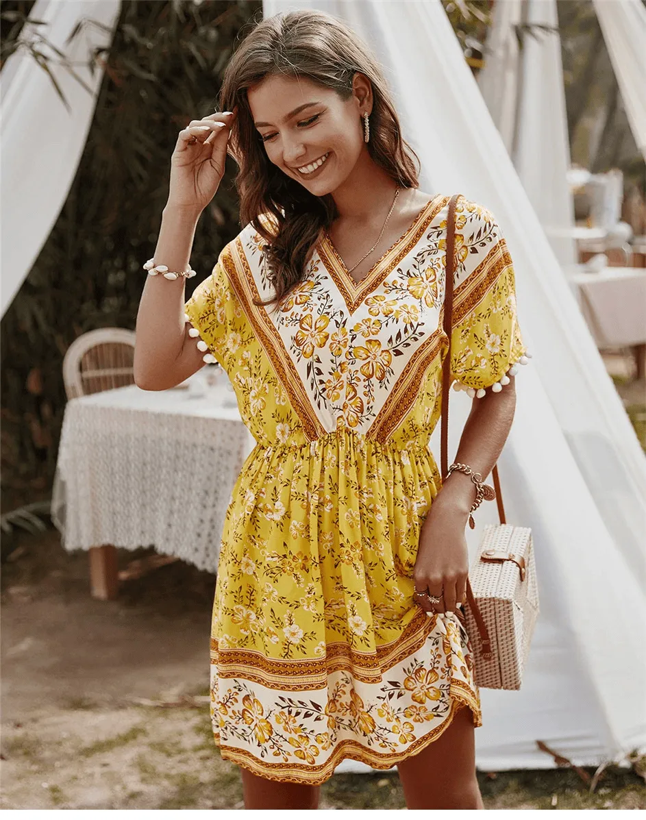 Gypsy Mini Dress in Yellow sold by Boho Mood product image thumbnail 2
