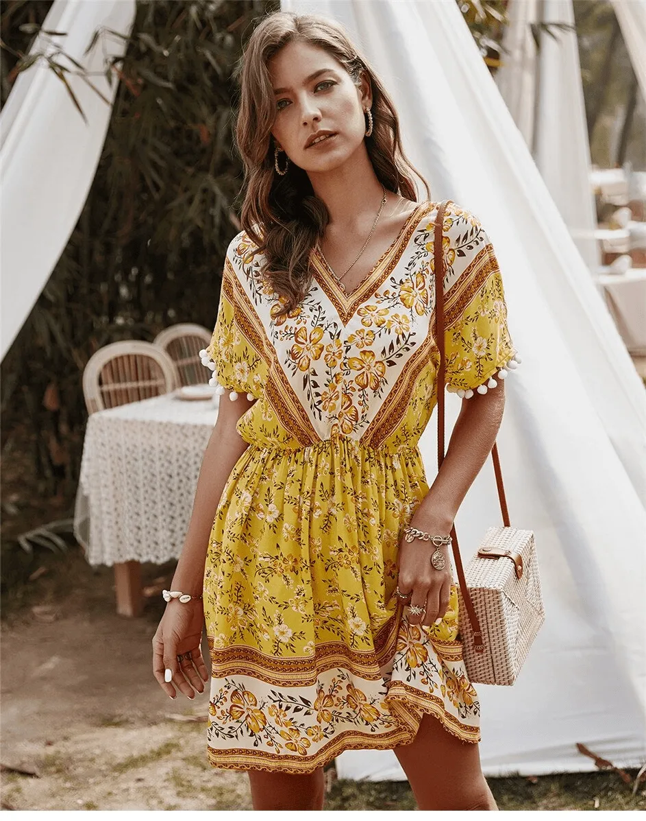 Gypsy Mini Dress in Yellow sold by Boho Mood product image thumbnail 4