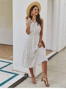 Mid-Length Hippie Dress with Polka dots Print sold by Boho Mood