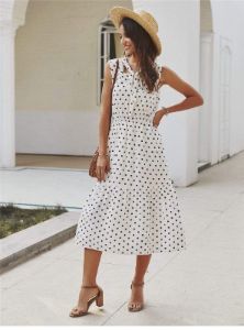 Mid-Length Hippie Dress with Polka dots Print sold by Boho Mood