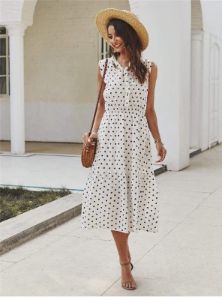 Mid-Length Hippie Dress with Polka dots Print sold by Boho Mood
