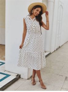 Mid-Length Hippie Dress with Polka dots Print sold by Boho Mood