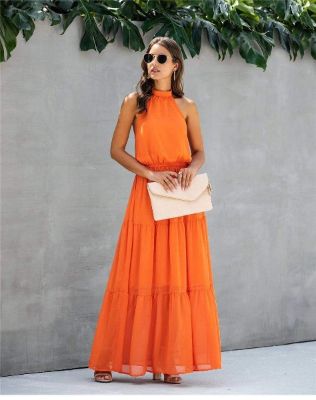 Boho Long Dress in Orange sold by Boho Mood