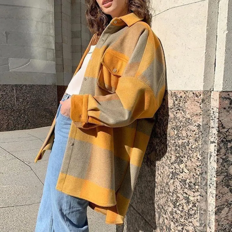 Boho Plaid Shirt Jacket in Yellow / Grey sold by Boho Mood product image thumbnail 2