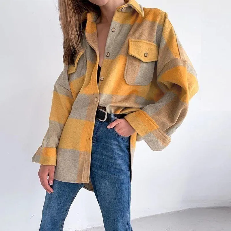 Boho Plaid Shirt Jacket in Yellow / Grey sold by Boho Mood product image thumbnail 5