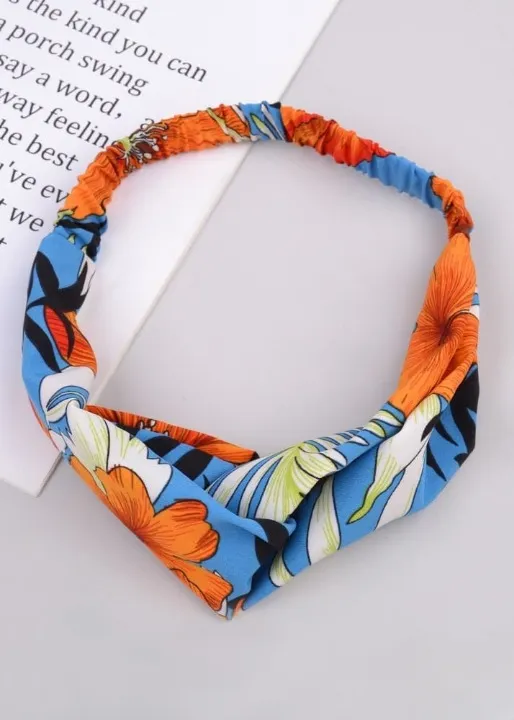 Boho Headband with blue orange floral twists sold by Boho Mood
