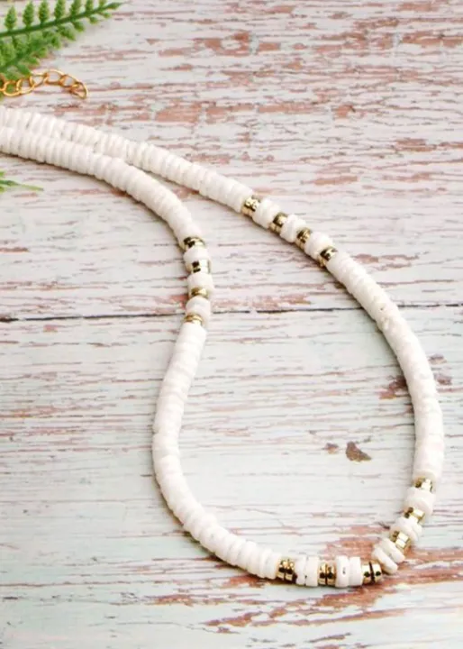 White Boho Bead Necklace sold by Boho Mood product image thumbnail 2