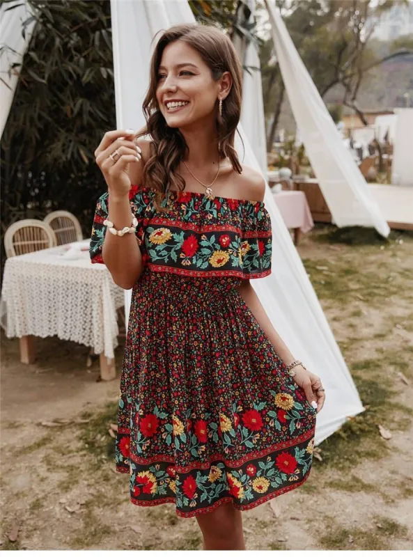 Mini Gypsy Dress with Floral Pattern sold by Boho Mood