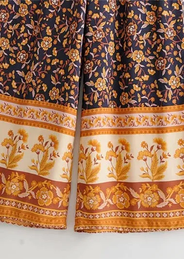 Boho Palazzo Pants in navy blue floral pattern, bow on the waist sold by Boho Mood product image thumbnail 5