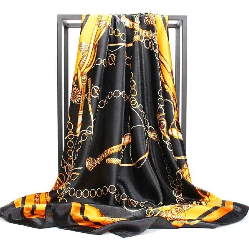 Boho Black Scarf Vintage yellow pattern sold by Boho Mood