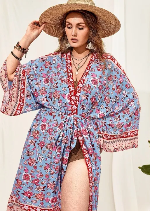 Plus Size Boho Kimono Blue Floral sold by Boho Mood