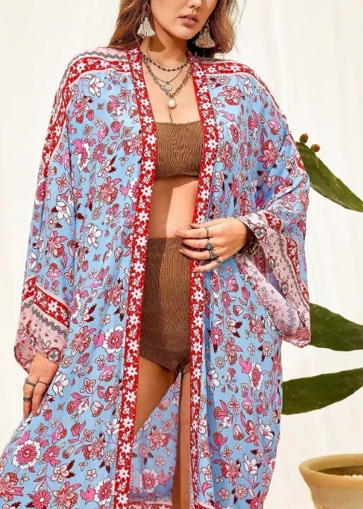 Plus Size Boho Kimono Blue Floral sold by Boho Mood product image thumbnail 3