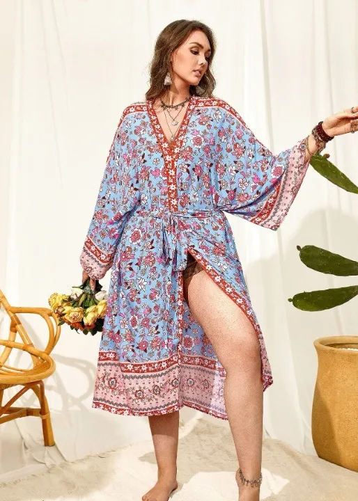 Plus Size Boho Kimono Blue Floral sold by Boho Mood product image thumbnail 2