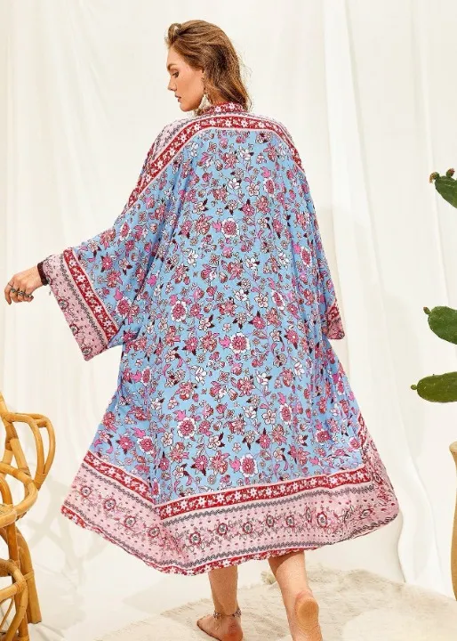 Plus Size Boho Kimono Blue Floral sold by Boho Mood product image thumbnail 5