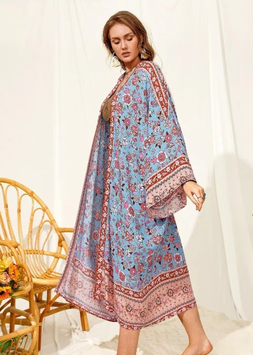 Plus Size Boho Kimono Blue Floral sold by Boho Mood product image thumbnail 4